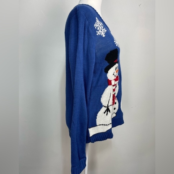 Carolyn Taylor blue snowman long sleeve knit Christmas sweater women’s size L - Picture 6 of 16